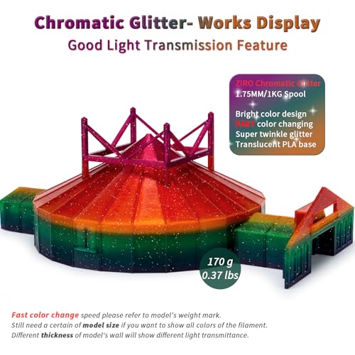 ZIRO Fast Color Change Twinkling PLA, 1.75mm Filament, Chromatic Glitter - color: Chromatic Glitter