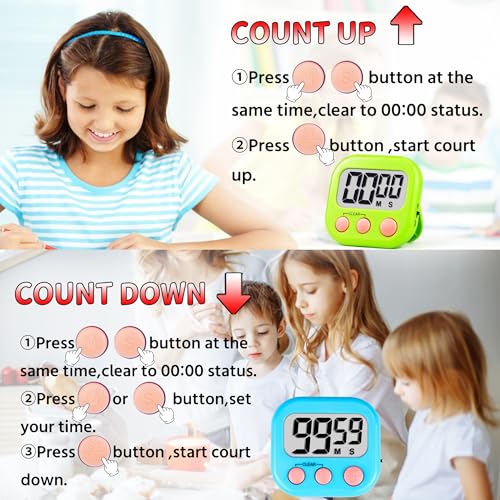 Timer for Kids Digital Kitchen Timers for Cooking- 2 Pack Blue Green - color: Blue Green