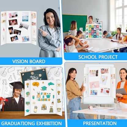 IKAYAS 8 Pack Trifold Poster Board 24" X 16" White Science Display Board