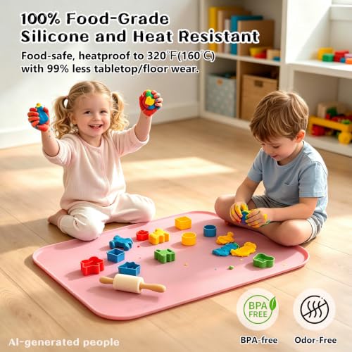 Silicone Mat with Edge for Bead Board: 28" x 20" Craft Mat with Raised Side - color: Pink, size: 28"L x 20"W