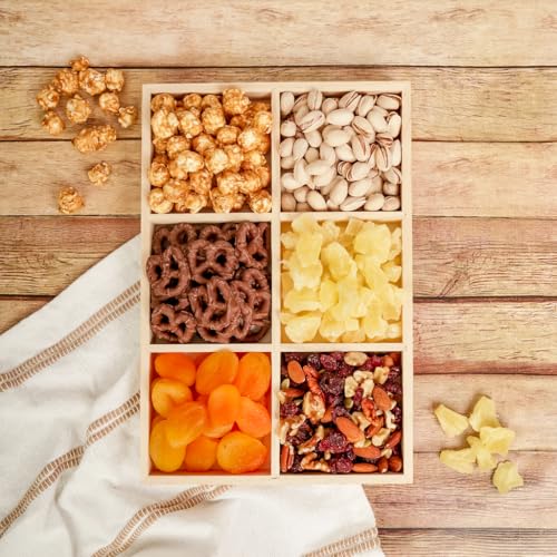DIY Rectangle Wooden Divided Serving Tray 12 x 8-inch, Pack of 5 6-Section Candy Tray for Vegetable & Fruit Party Platters, by Woodpeckers - size: 12" x 8" 6 Part