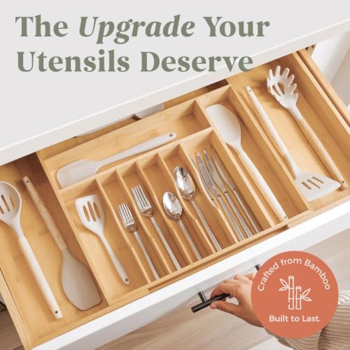 KitchenEdge Silverware & Utensil Organizer | Natural Bamboo, 18-33 In - color: Natural Bamboo, size: From 18" to 33" Wide