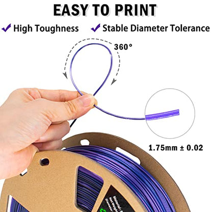 PLA Filament 1.75mm, 3D Printer Filament Silk Black Purple Color Changing, Silk PLA Filament, 3D Printing Filament 1.75 +/-0.02mm, 1kg - color: Black Purple