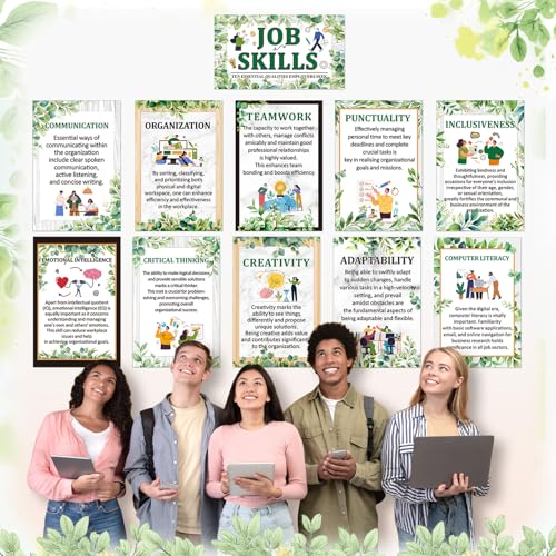 Outus 11 Pcs Job Skill Posters High School Classroom Decoration, Eucalyptus - style: Eucalyptus