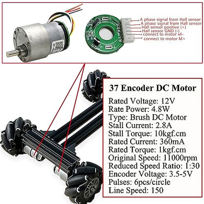 Premium 4WD Mecanum Wheel Robot Car Chassis Kit, Smart Remote Control Metal Chassis, DIY RC Robotic Moving Platform with DC Encoder Motor for Arduino, Raspberry Pie, Microbit, Education, Experiment