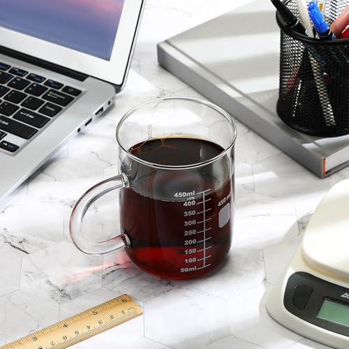 Hsei 4 Pack Beaker Mug, 16 oz Borosilicate Glass Coffee Cup, Caffeine - color: Clear