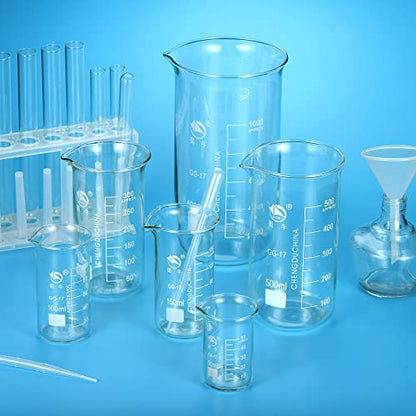 PATIKIL 100ml Tall Form Glass Beaker, 3.3 Borosilicate Glass Graduated Printed Scale Measuring Cups with Spout for Kitchen Lab Liquids Transit Boiling - size: 100ml