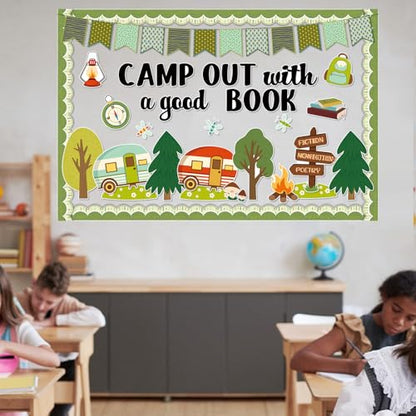 Funrous Camping Theme Bulletin Board Set Camp Classroom Decor - style: Camp