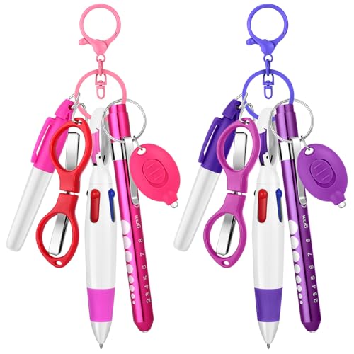 12 pcs Nurse Pen Set Two Colors Pink Purple Include Permanent Marker Pen Pen Lights for Nurses Retractable Ballpoint Pen Nursing Keychain Clip Foldable Scissors LED Flashlight Keychain for Nurses - color: Purple & Pink