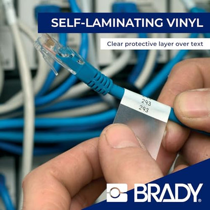 Brady Authentic (M4-53-427) Self-Laminating Vinyl Wrap Around Labels 4" H x 1" W Black on White, Clear, 70 Labels. for use with The BMP41, BMP51, and M511 Label Printers - color: Black on White, Clear, size: 4 x 1 inch