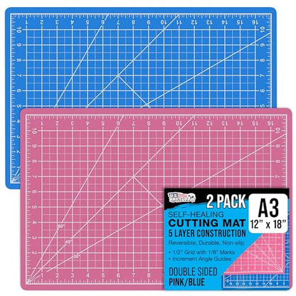 U.S. Art Supply 12"x18" Self-Healing Cutting Mat 5-Ply (2 Pack) Pink/Blue - color: Pink/Blue