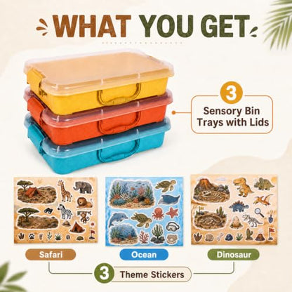 FIIOEOY 3 Pack 4 Qt Sensory Bin with Lid & 3 Stickers,Stackable Sensory Bin - color: Yellow, Orange, Blue