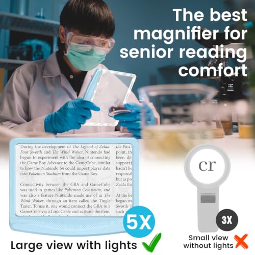 Rechargeable 5X Magnifying Glass for Reading, Large Bright Full Page Magnifier with Light, Handheld LED Dimmable Lighted, Lightweight Book Magnifier for Reading Seniors, Light-Blue - color: Light-blue