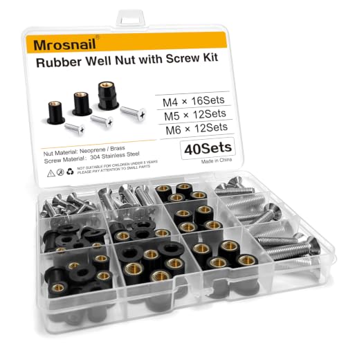 40PCS Neoprene Well Nuts Kit with Stainless Steel Screws, M4 M5 M6 - size: 40Pcs Mix