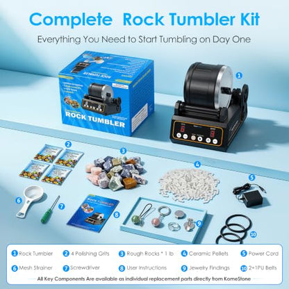 KomeStone K1 Quiet Rock Tumbler Kit for Adults, Kids & Families - color: Black