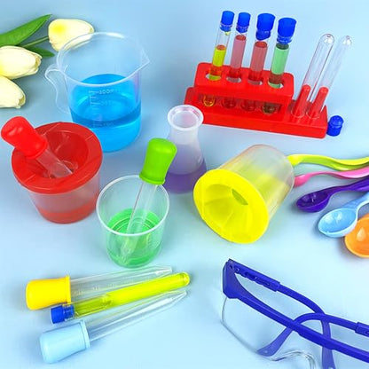 24PCS Educational Lab Science Experiments Early Learning Kit for Boys and Girls with Many Tools Droppers Plastic Test Tubes with Caps Lab Science Supplies Test