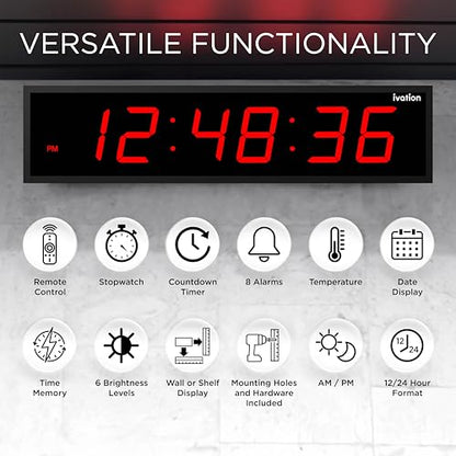 Ivation Oversized Digital Wall Clock with Large LED Display & Timer, 60" - color: Red, size: 60" Inch