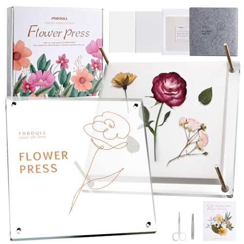 Foboull 10" x 10" Acrylic Flower Pressing Kit with Storage Bag and Detailed Instructions, Gift Flower Pressing Kit for Adults, DIY Plant Preservation