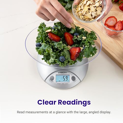 Etekcity Food Kitchen Scale with Bowl, 11lb/5kg, Grams and Ounces - color: Stainless Steel-Gray, size: 11lb
