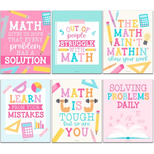 6 Math Posters - Motivational Math Posters for Elementary & Middle School - color: Colorful Pastel 1