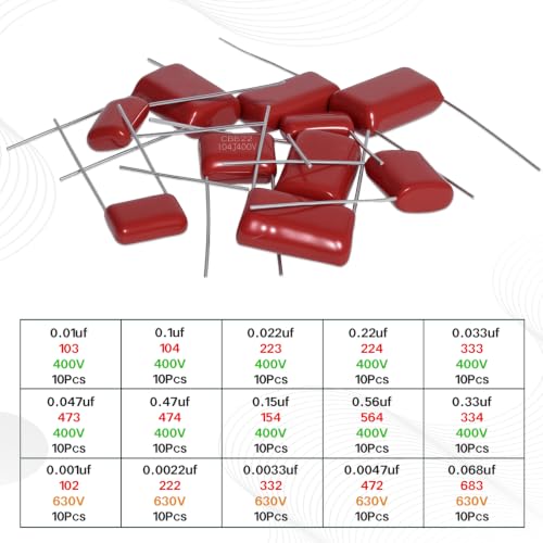 Metallized Polypropylene Film Capacitor Kit 15Values 400V 0.01uF to 0.56uF 630V 0.001uF to 0.068uF CBB22 Capacitors Assortment Set