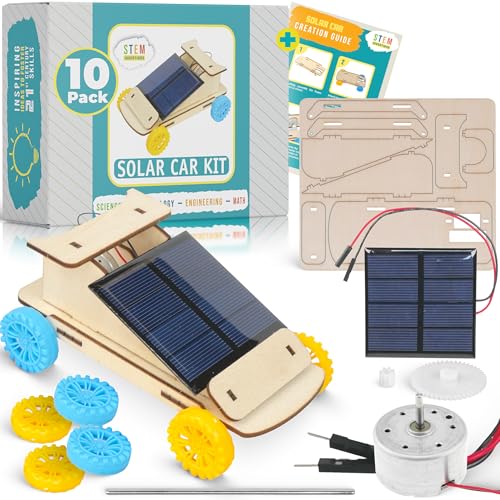 Solar Car Kit, 10-Pack - Build 10 Solar Powered Wooden STEM Cars