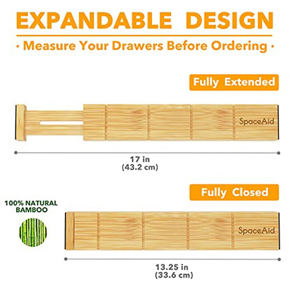 SpaceAid Bamboo Drawer Dividers with Inserts and Labels, Kitchen Adjustable Drawer Organizers, Expandable Organization for Home, Office, Dressers and Bathroom, 6 Dividers with 12 Inserts (13.25-17 in) - size: 13.25-17 inch