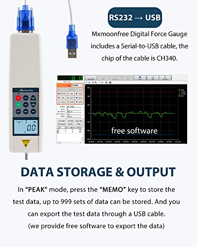 500N Digital Push Pull Force Gauge with USB Data Output