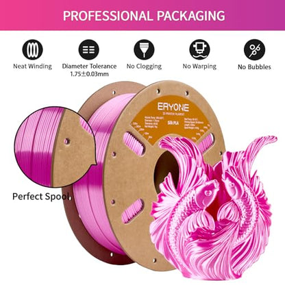 ERYONE Silk PLA Filament for 3D Printer 1.75mm +/- 0.03mm, Shiny Filament 1kg (2.1lbs)/Spool, Azalea Pink - color: Silk Azalea Pink, size: Silk Pla-1kg