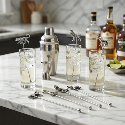 Homestia 6 Pcs 7.5'' Metal Stir Sticks, Cocktail Stirrers, w/Animal Decor - color: Animal Series