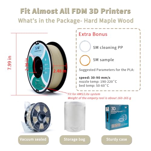 ZIRO 1.75mm PLA Filament, Contain Real Wood Flour, 2.2lbs Hard Maple Wood - color: Hard Maple Wood
