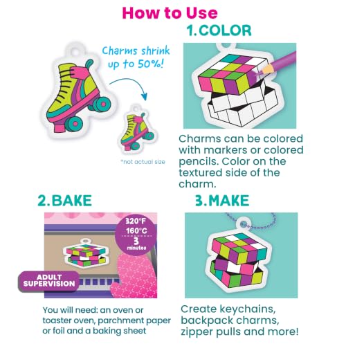 Ooly DIY Mini Shrink Art Charms Kit, 20 Pc - Rad Times - color: Rad Times - 2 Pack