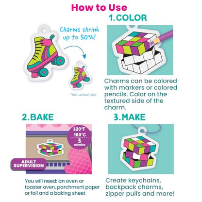 Ooly DIY Mini Shrink Art Charms Kit, 20 Pc - Rad Times - color: Rad Times - 2 Pack