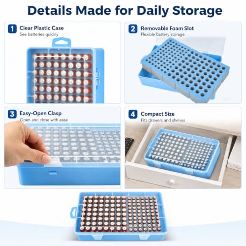 Xuerdon 134-Slot Battery Organizer Storage Case for AA and AAA Batteries - color: Blue