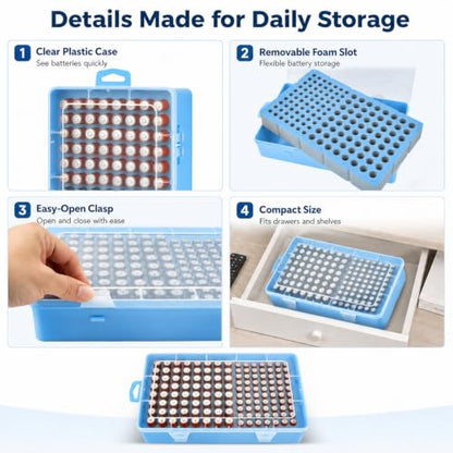 Xuerdon 134-Slot Battery Organizer Storage Case for AA and AAA Batteries - color: Blue