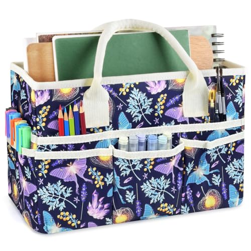 E-WEICHEN Craft Organizer Tote Bag with Multiple Pockets,Purple Firefly - color: Purple Firefly