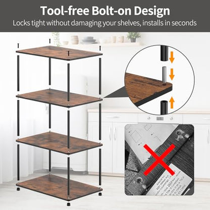 Countertop Spice Rack, Stackable Wood & Metal Pantry Cabinet Shelf Organizer Storage, 4-Tier or Split into 2×2-Tier, Multi-Use for Kitchen Bathroom Desktop Home Office, Rustic Brown - size: 4 Tier