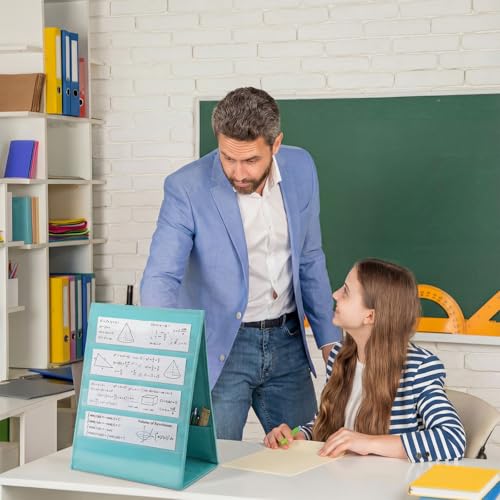 Tabletop Pocket Chart 13 x 17 Inch 600d Oxford Fabric Double Sided Pocket Chart Stand with 5 Straps Foldable Organizer Sticker Display Stand for Classroom, Home, Office(Aqua Green) - color: Aqua Green