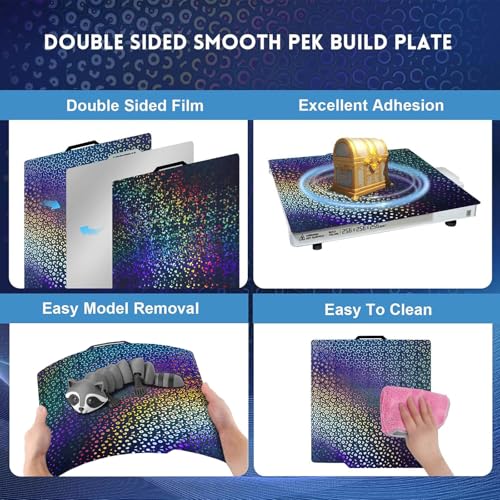 Holographic P2S P1S A1 Build Plate for Bambu Lab, Double Sided PEK Spring Steel Sheet Smooth Bed Plate for Bambu Labs P2S/P1S/P1P/X2D/X1C/X1/A1 256x256mm 3D Printer Platform - color: Pek (Rainbow Circles+kaleidoscope)