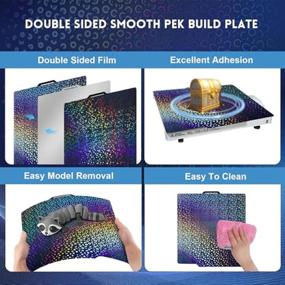 Holographic P2S P1S A1 Build Plate for Bambu Lab, Double Sided PEK Spring Steel Sheet Smooth Bed Plate for Bambu Labs P2S/P1S/P1P/X2D/X1C/X1/A1 256x256mm 3D Printer Platform - color: Pek (Rainbow Circles+kaleidoscope)