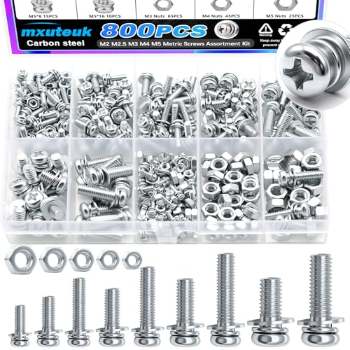 mxuteuk 800PCS Small Nut and Bolt Assortment Kit,M2 M2.5 M3 M4 M5 Metric Screws,Machine Screws Small Bolts and Nuts for DIY Projects,Electronics,Repairs - size: M2 M2.5 M3 M4 M5