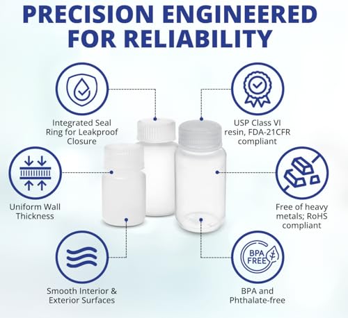 United Scientific™ Sample Bottles with Lids, Polypropylene, 500ml, 24-Pack - size: 16 oz (Pack of 24)