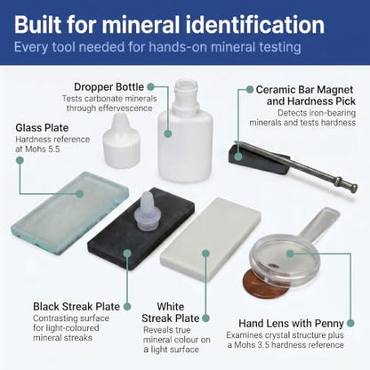 United Scientific™ Mineral ID Kit, 7 Piece Geology Rock Testing Tools