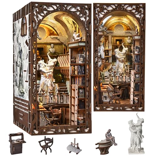 MiniCity DIY Book Nook Kit, Miniature Dollhouse Kit, Book Nook Kits for Adults Gift, Booknook Bookend Bookshelf & Home Decor with LED Light (Bernini's Workshop) - color: Bernini's Sculpture Workshop