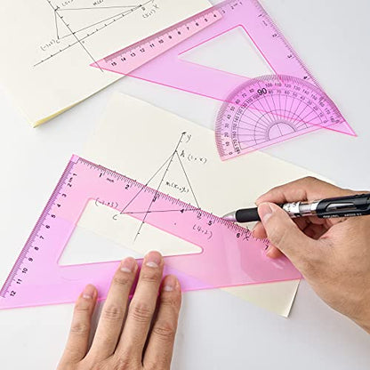 Coopay 4 Pcs Math Geometry Tool Set, Clear Acrylic Drawing Tool, Pink - color: Pinkish-Purple, size: 12 Inch