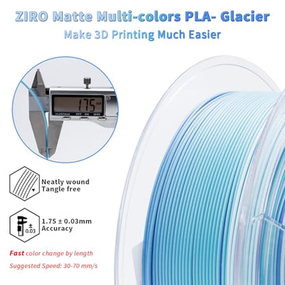 ZIRO 3D Printer Filament, Fast Color Change PLA 1KG 1.75mm Spool, Glacier - color: Glacier(matte)