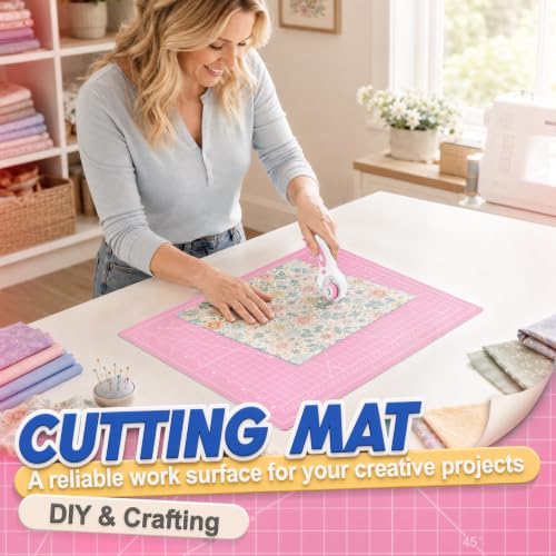JETMORE Cutting Mat, 12"x18" Cutting Mat for Sewing, Grid Lines Craft Mats - color: Light Pink
