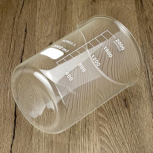 QWORK Borosilicate Glass 2000ml Beaker – Double Scale Measuring Cup for Lab, Classroom & Experiment Use