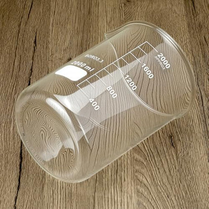 QWORK Borosilicate Glass 2000ml Beaker – Double Scale Measuring Cup for Lab, Classroom & Experiment Use