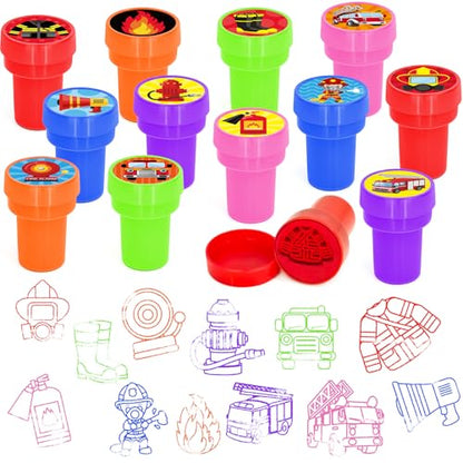 Cinrobiye 24 Pcs Fire Truck Stampers Party Favor Set, Cute Firefighter Truck Stamps for Kids Birthday Party, Classroom Rewards, Carnival Prizes, Goody Bag Fillers, Fire Safety Party Supplies - color: Fire Truck